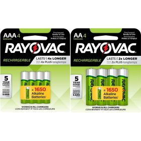 Rayovac Rechargeable 4 AA 1350mAh and 4 AAA 600mAh NiMH Batteries