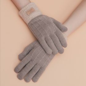 Ladies Winter Touch Screen Warm Knit Gloves (Color: Khaki, size: One-size)