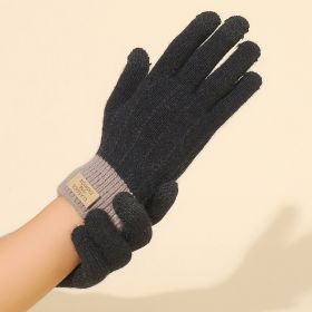 Ladies Winter Touch Screen Warm Knit Gloves (Color: Black, size: One-size)