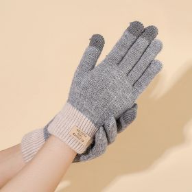 Ladies Winter Touch Screen Warm Knit Gloves (Color: Grey, size: One-size)