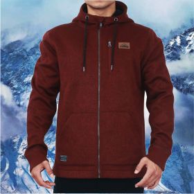 Men's Zip Thru Warm Cosy Thermal Climbing Hiking Heavy Sweatshirt (Color: Red Melange, size: S)