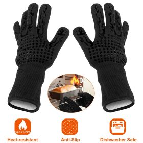 BBQ Gloves 1472°F Heat Resistant Grill Gloves Anti-slip Carbon Fiber BBQ Gloves (Color: Black)