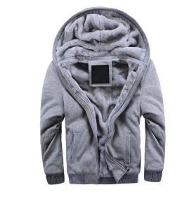 Mens Hoodies Fleece Hooded Sweatershirt Winter Warm Thick Coat Jackets (Color: Light Gray, size: L)