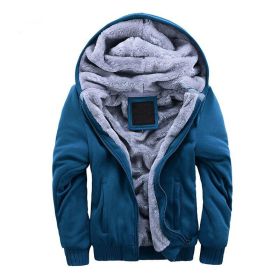 Mens Hoodies Fleece Hooded Sweatershirt Winter Warm Thick Coat Jackets (Color: Blue, size: L)