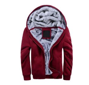 Mens Hoodies Fleece Hooded Sweatershirt Winter Warm Thick Coat Jackets (Color: Red, size: XL)