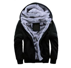 Mens Hoodies Fleece Hooded Sweatershirt Winter Warm Thick Coat Jackets (Color: Black, size: L)