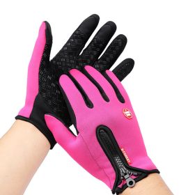 Moto Touch Screen Motorbike Racing Riding Gloves Winter Motorcycle Gloves Winter Thermal Fleece Lined Waterproof Heated Guantes (Color: Rose Red, size: L)