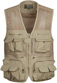 Mens Waistcoat Summer Outdoor Casual Fishing Safari Hiking Vest with Multi-Pocket (size: KHAKI-M)