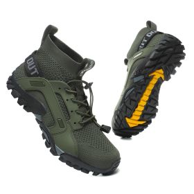 Spring Autumn Outdoor Mesh Fly Woven Sport Hiking Shoes Men Big Child Fashion Breathable High-top Climbing Walking Elastic Laces (Color: Army Green, size: 48)