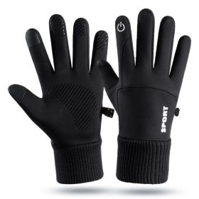 Men Winter Waterproof Cycling Gloves Outdoor Sports Running Motorcycle Ski Touch Screen Fleece Gloves Non-slip Warm Full Fingers (Color: A, size: XL)