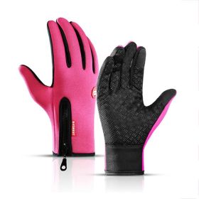 2022 Winter Gloves For Men Waterproof Windproof Cold Gloves Snowboard Motorcycle Riding Driving Warm Touchscreen Zipper Glove (Gloves Size: M, Color: Pink)