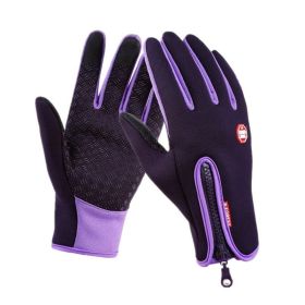 2022 Winter Gloves For Men Waterproof Windproof Cold Gloves Snowboard Motorcycle Riding Driving Warm Touchscreen Zipper Glove (Gloves Size: L, Color: Purple)