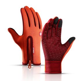 2022 Winter Gloves For Men Waterproof Windproof Cold Gloves Snowboard Motorcycle Riding Driving Warm Touchscreen Zipper Glove (Gloves Size: L, Color: Orange)