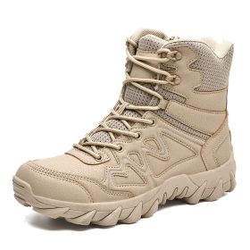 Outdoor Men Hiking Shoes Waterproof Breathable Tactical Combat Army Boots Desert Training Sneakers Anti-Slip Mens Military Boots (Color: sand color, size: 39)