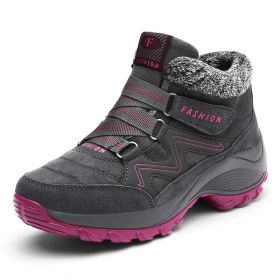 Winter Women's Snow Boots All-match Thick Bottom Increased Velvet Warm Low Ankle Outdoor Leisure Sports Shoes Hiking Boots (Color: Gray, size: 38)