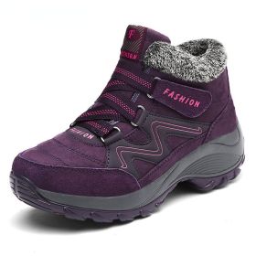 Winter Women's Snow Boots All-match Thick Bottom Increased Velvet Warm Low Ankle Outdoor Leisure Sports Shoes Hiking Boots (Color: Purple, size: 35)