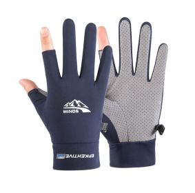 Summer Gloves For Men Cycling Anti UV Women Spring Ice Silk Two Finger Touchscreen Camping Driving Sports Riding Fishing Gloves (Gloves Size: L, Color: two finger blue)