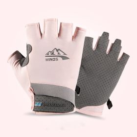 Summer Gloves For Men Cycling Anti UV Women Spring Ice Silk Two Finger Touchscreen Camping Driving Sports Riding Fishing Gloves (Gloves Size: S, Color: half finger pink)