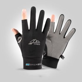 Summer Gloves For Men Cycling Anti UV Women Spring Ice Silk Two Finger Touchscreen Camping Driving Sports Riding Fishing Gloves (Gloves Size: S, Color: two finger black)