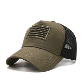 Fashion Tactical Hip Hop American Flag Military Sport Outdoor Peaked Caps Unisex Mesh Embroidered Casual Adjustable Hats (Color: army green with mesh, size: As picture)