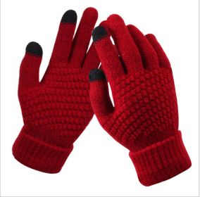 Winter Touch Screen Gloves Women Men Warm Stretch Knit Mittens Imitation Wool Full Finger Guantes Female Crochet Luvas Thicken (Gloves Size: One size, Color: Red)