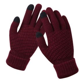 Winter Touch Screen Gloves Women Men Warm Stretch Knit Mittens Imitation Wool Full Finger Guantes Female Crochet Luvas Thicken (Gloves Size: One size, Color: Wine Red)