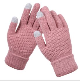 Winter Touch Screen Gloves Women Men Warm Stretch Knit Mittens Imitation Wool Full Finger Guantes Female Crochet Luvas Thicken (Gloves Size: One size, Color: Pink)