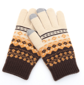 Winter Touch Screen Gloves Women Men Warm Stretch Knit Mittens Imitation Wool Full Finger Guantes Female Crochet Luvas Thicken (Gloves Size: One size, Color: Style 2 Khaki)