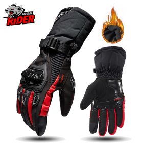 Motorcycle Gloves Windproof Waterproof Guantes Moto Men Motorbike Riding Gloves Touch Screen Moto Motocross Gloves Winter (Color: WP-02 Red Gloves, size: L)