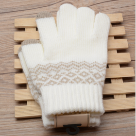 Winter Touch Screen Gloves Women Men Warm Stretch Knit Mittens Imitation Wool Full Finger Guantes Female Crochet Luvas Thicken (Gloves Size: One size, Color: Style 3 White)