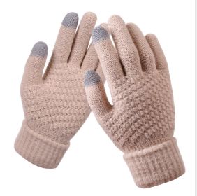 Winter Touch Screen Gloves Women Men Warm Stretch Knit Mittens Imitation Wool Full Finger Guantes Female Crochet Luvas Thicken (Gloves Size: One size, Color: Khaki)