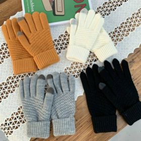 Winter Touch Screen Gloves Women Men Warm Stretch Knit Mittens Imitation Wool Full Finger Guantes Female Crochet Luvas Thicken (Gloves Size: One size, Color: 4 Pairs)