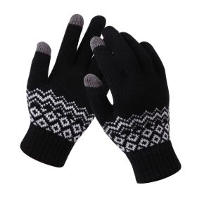 Winter Touch Screen Gloves Women Men Warm Stretch Knit Mittens Imitation Wool Full Finger Guantes Female Crochet Luvas Thicken (Gloves Size: One size, Color: Style 3 Black)