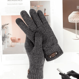 Autumn Winter Men Knitted Gloves Touch Screen High Quality Wool Solid Color Gloves Men Mitten (Gloves Size: Elastic stretchable, Color: 11763-Gray)