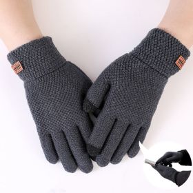 Autumn Winter Men Knitted Gloves Touch Screen High Quality Wool Solid Color Gloves Men Mitten (Gloves Size: Elastic stretchable, Color: 11762-Jacquard-Gray)