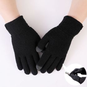 Autumn Winter Men Knitted Gloves Touch Screen High Quality Wool Solid Color Gloves Men Mitten (Gloves Size: Elastic stretchable, Color: 11762-Jacquard-Black)