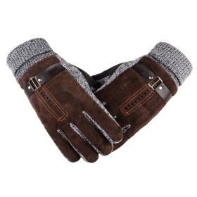 Winter Men's Warm Gloves Genuine Suede Pig Leather Gloves Mittens Male Thick Bike Motorcycle Gloves Men Knitted Guantes (Gloves Size: One size, Color: Brown A)