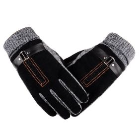 Winter Men's Warm Gloves Genuine Suede Pig Leather Gloves Mittens Male Thick Bike Motorcycle Gloves Men Knitted Guantes (Gloves Size: One size, Color: Black A)