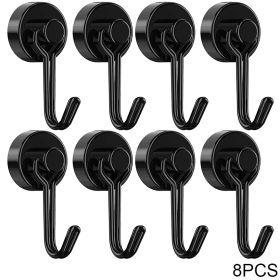 4/8/10pcs Magnetic Hook Powerful Heavy Duty Neodymium Magnet Hook Home Refrigerator Grill Kitchen Key Holder Black Multi-Purpose (Ships From: China, Color: 8PCS Black)