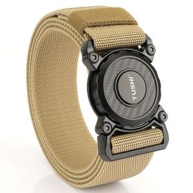 New quick release button tactical nylon belt; working clothes; outdoor training belt; casual men's belt; wholesale by manufacturers (Length (CM): 125cm, colour: Elastic -- Wolf Brown)