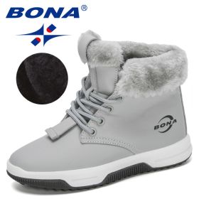 BONA 2020 New Designers High Top Snow Boots Children Winter Thick Plush Warm Non-Slip Boots Big Girls Boys Hiking Footwear Kids (Color: Light gray dark grey, size: 4.5)