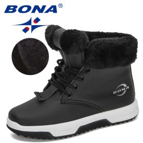 BONA 2020 New Designers High Top Snow Boots Children Winter Thick Plush Warm Non-Slip Boots Big Girls Boys Hiking Footwear Kids (Color: Black silver gray, size: 4)