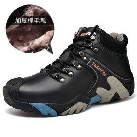 High quality Men's Hiking Shoes Outdoor High top Hunting Boots Men Genuine Leather Comfortable Trekking Boots (Color: Black Fur -A2027, size: 41)