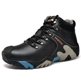 High quality Men's Hiking Shoes Outdoor High top Hunting Boots Men Genuine Leather Comfortable Trekking Boots (Color: Black -A2027, size: 44)