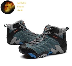 High quality Men's Hiking Shoes Outdoor High top Hunting Boots Men Genuine Leather Comfortable Trekking Boots (Color: 2058grayblue fur, size: 45)