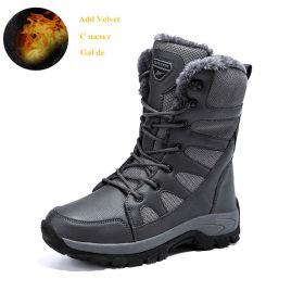 Comfort Beige Outdoor Hiking Boots Couple Men Trekking Shoes Women Big Size Military Tactical Boots For Men hiking sheos snow bo (Color: Gray Fur -210, size: 43)