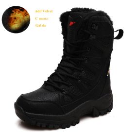 Comfort Beige Outdoor Hiking Boots Couple Men Trekking Shoes Women Big Size Military Tactical Boots For Men hiking sheos snow bo (Color: Black Fur -S208-1, size: 44)