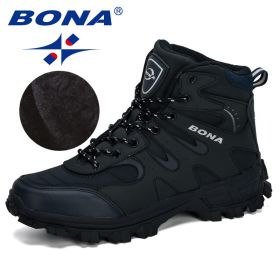 BONA New Designers Nubuck Hiking Boots Krasovki Tactical Shoes Men Outdoor Non-Slip Hiking Shoes Man Mountain Shoes Trendy (Color: Deep blue silvergray, size: 9.5)