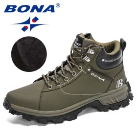 BONA 2022 NewDesigners Nubuck Sports Tactical Boots Men Hiking Mountain Shoes High Top Plush Tactical Footwear Masculino Comfy (Color: Army green S gray, size: 8.5)