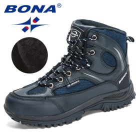 BONA 2022 New Designers Nubuck Shoes Men Outdoor Sports Tactical Male Boots Hiking Mountain Shoes Man Camping Climbing Footwear (Color: Deep blue S gray, size: 10)